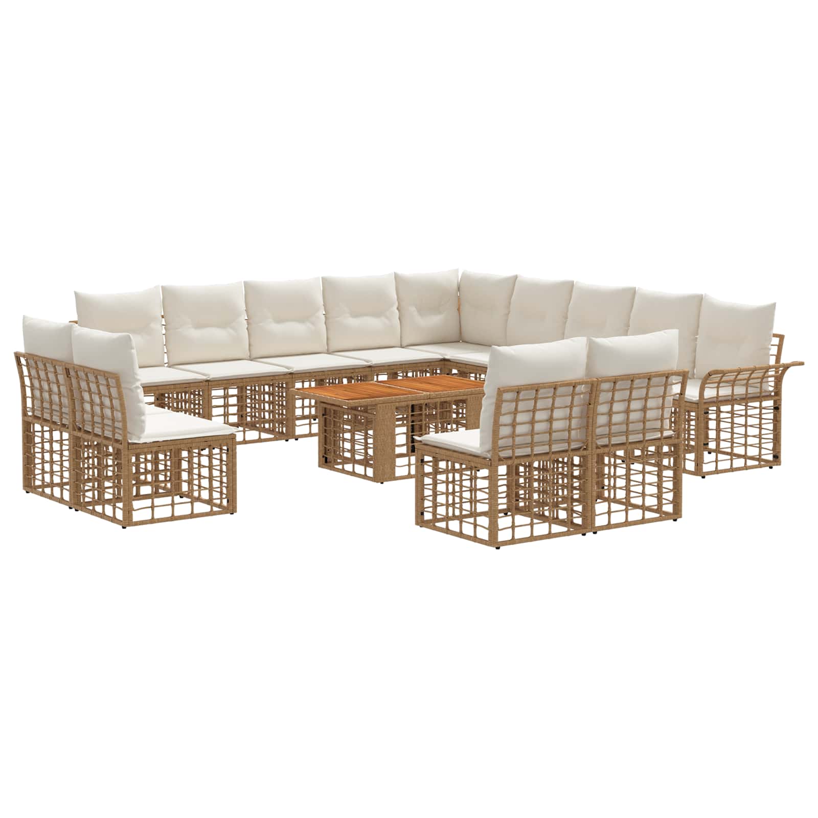 Gartensofa-set 14 stk. Natürlich und Cremweiß Poly-Rattan