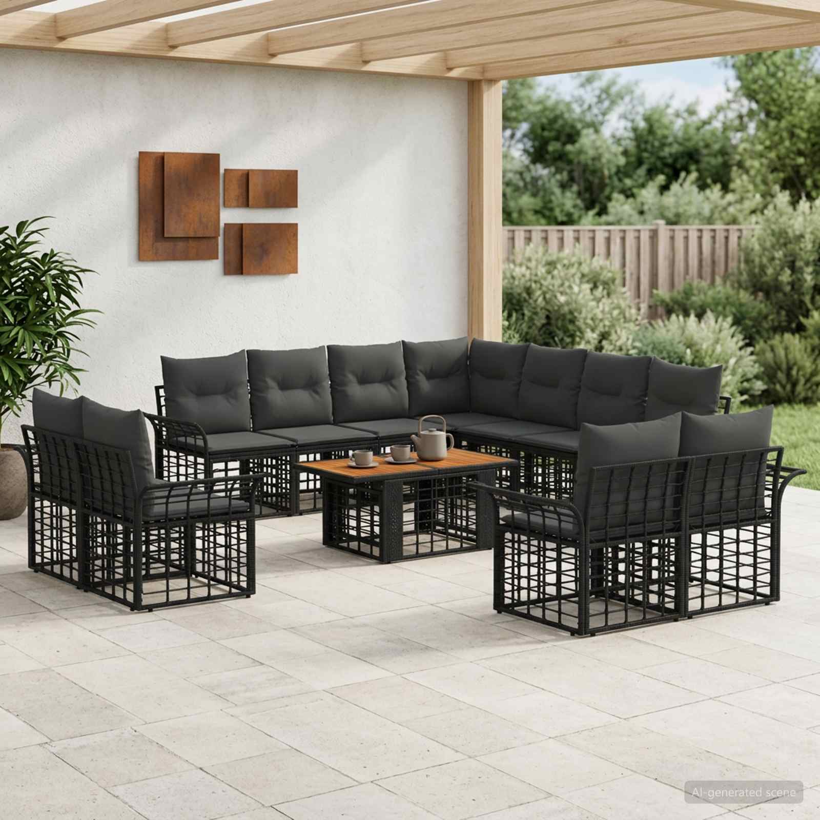 Gartensofa-set 12 stk. Schwarz und Dunkelgrau Poly-Rattan