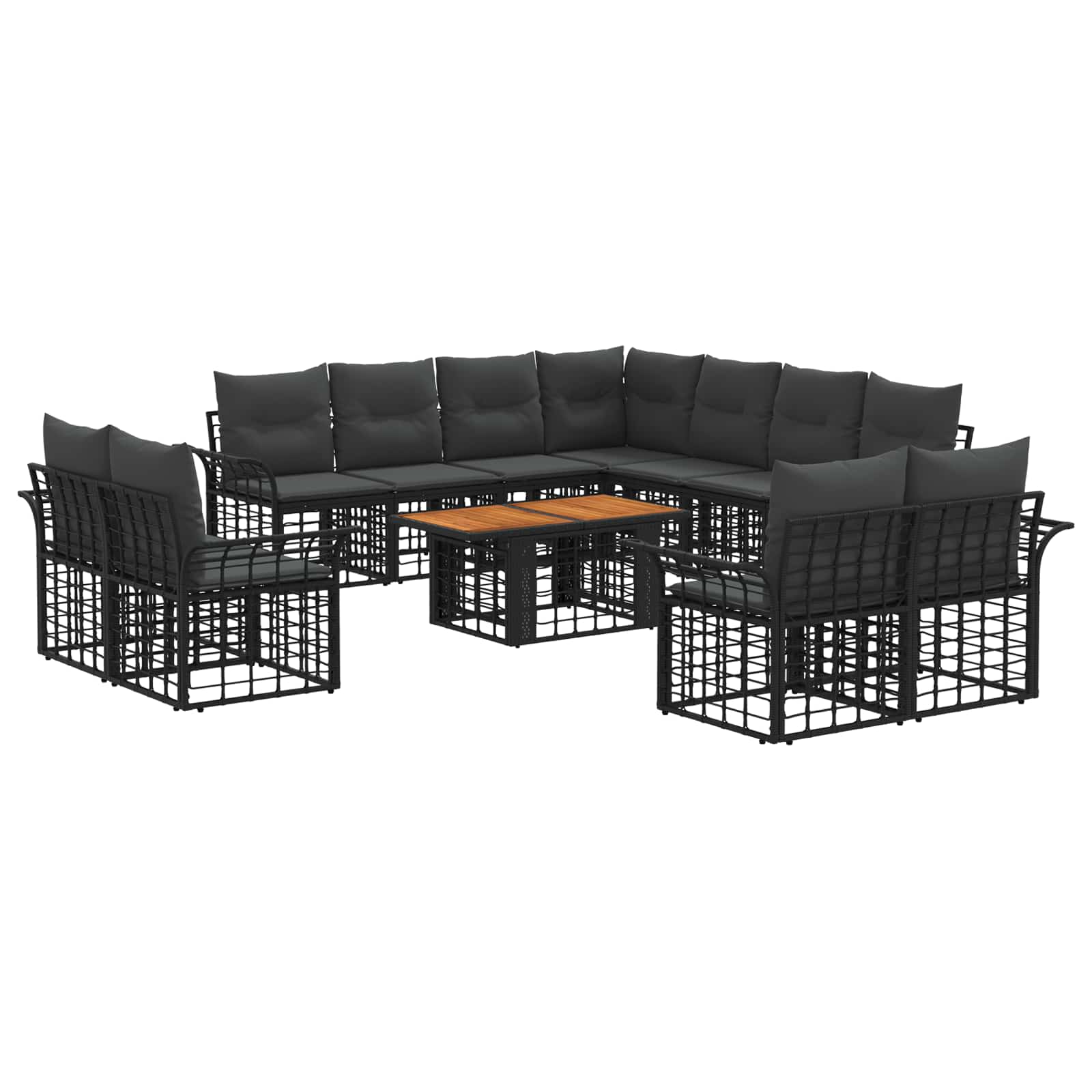 Gartensofa-set 12 stk. Schwarz und Dunkelgrau Poly-Rattan