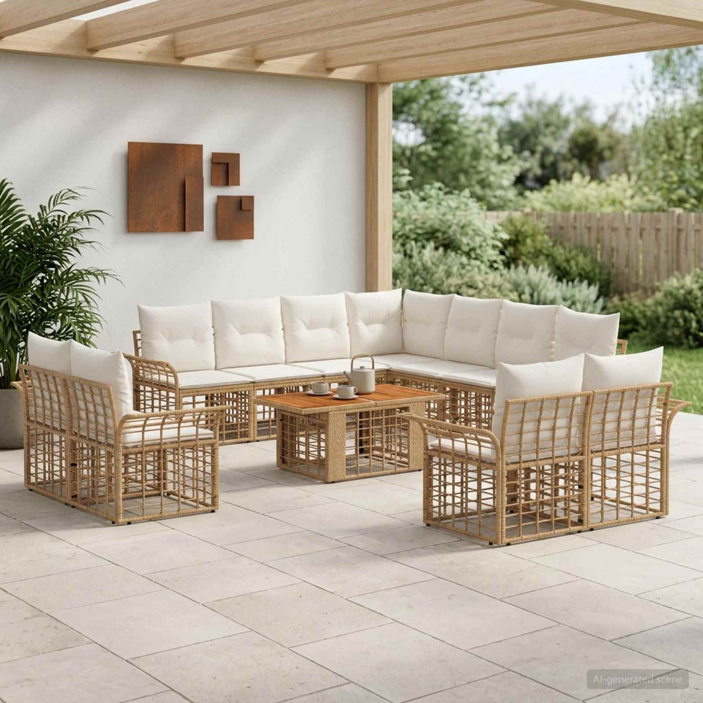 Gartensofa-set 12 stk. Natürlich und Cremweiß Poly-Rattan