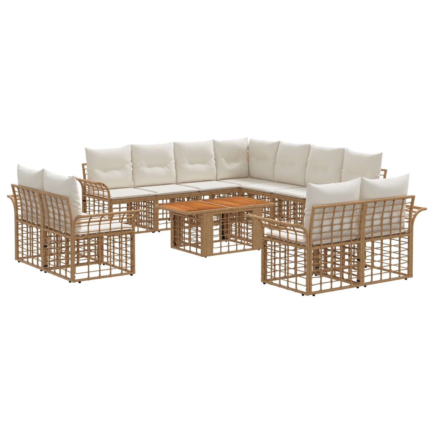 Gartensofa-set 12 stk. Natürlich und Cremweiß Poly-Rattan