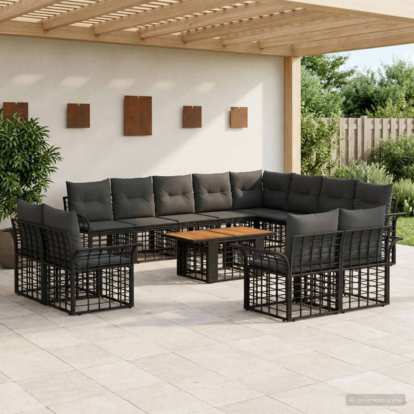 Gartensofa-set 13 stk. Schwarz und Dunkelgrau Poly-Rattan