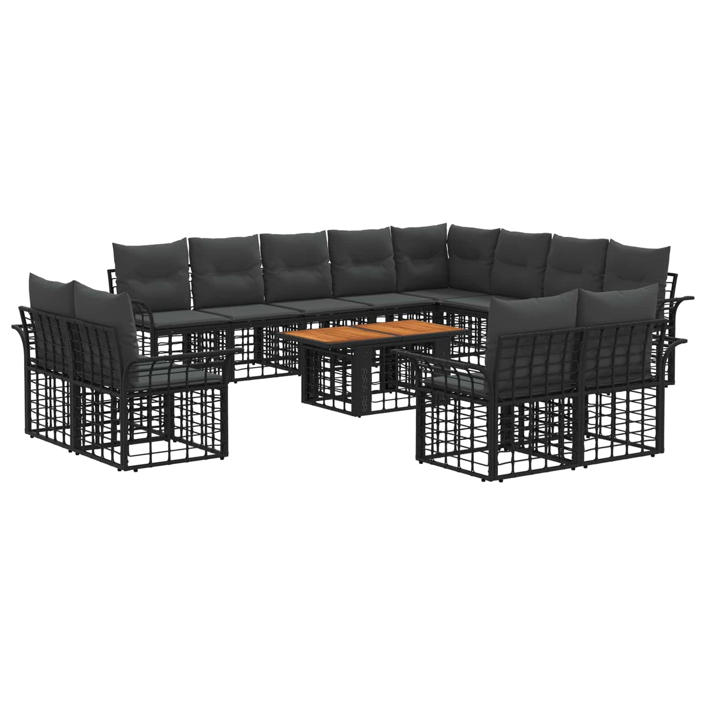 Gartensofa-set 13 stk. Schwarz und Dunkelgrau Poly-Rattan