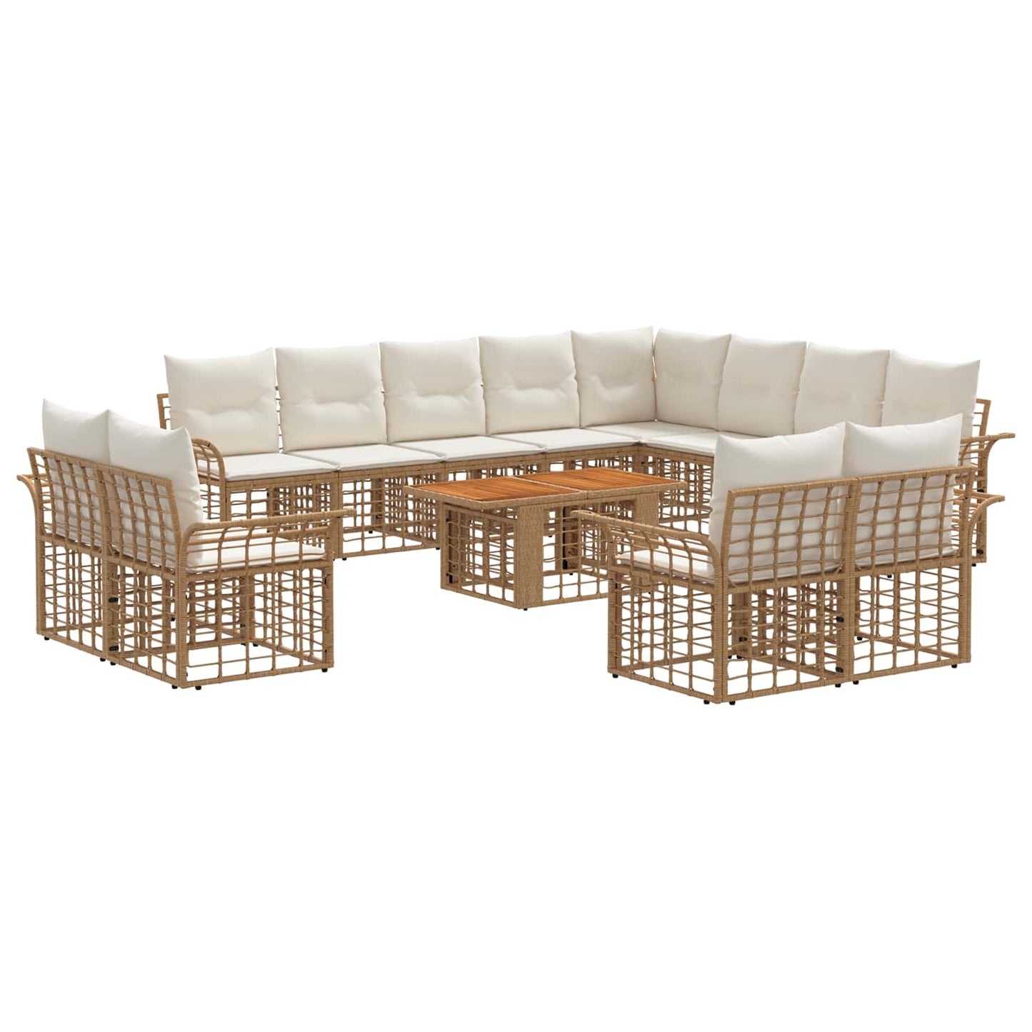 Gartensofa-set 13 stk. Natürlich und Cremweiß Poly-Rattan
