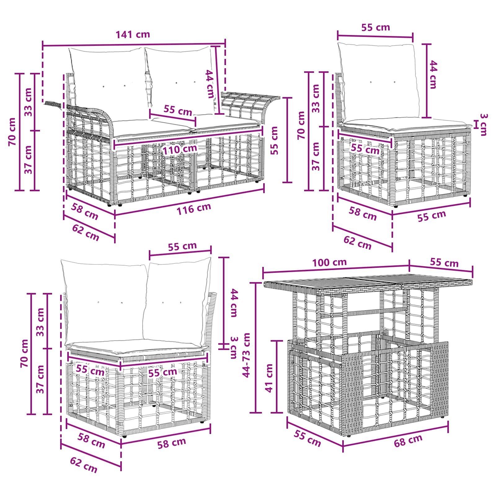 Gartensofa-set 13 stk. Natürlich und Cremweiß Poly-Rattan