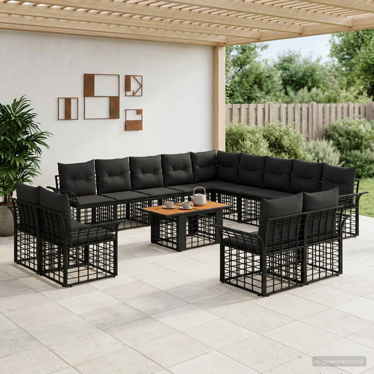 Gartensofa-set 14 stk. Schwarz und Dunkelgrau Poly-Rattan