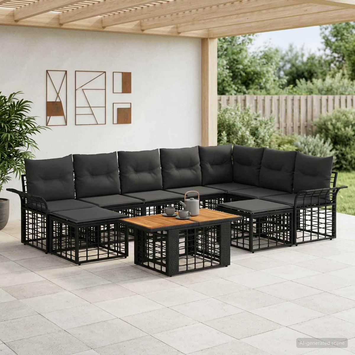Gartensofa-set 10 stk. Schwarz und Dunkelgrau Poly-Rattan