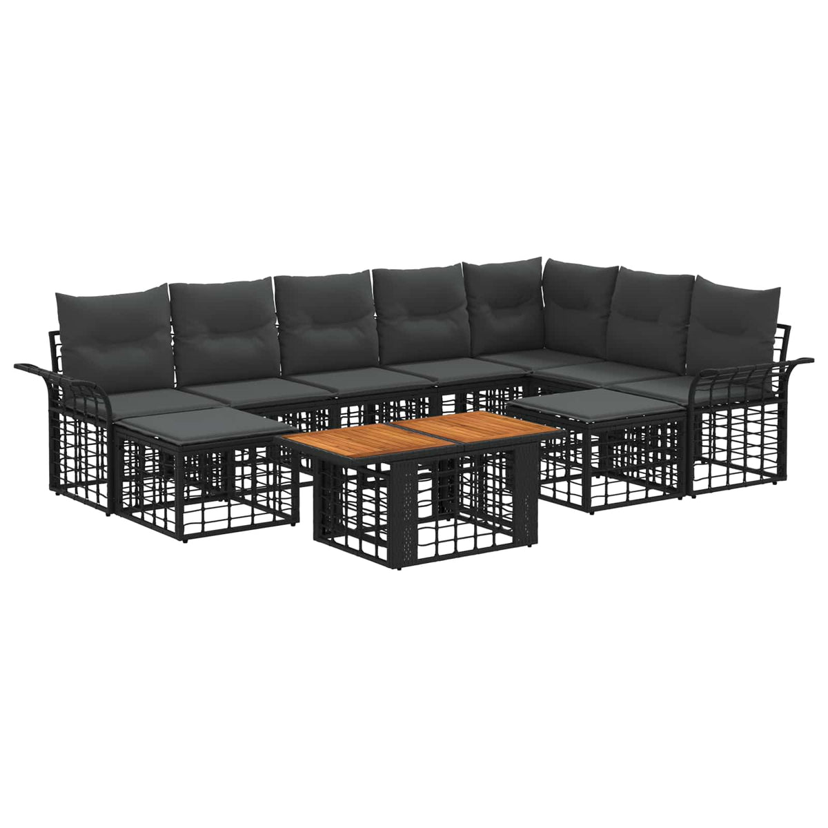 Gartensofa-set 10 stk. Schwarz und Dunkelgrau Poly-Rattan