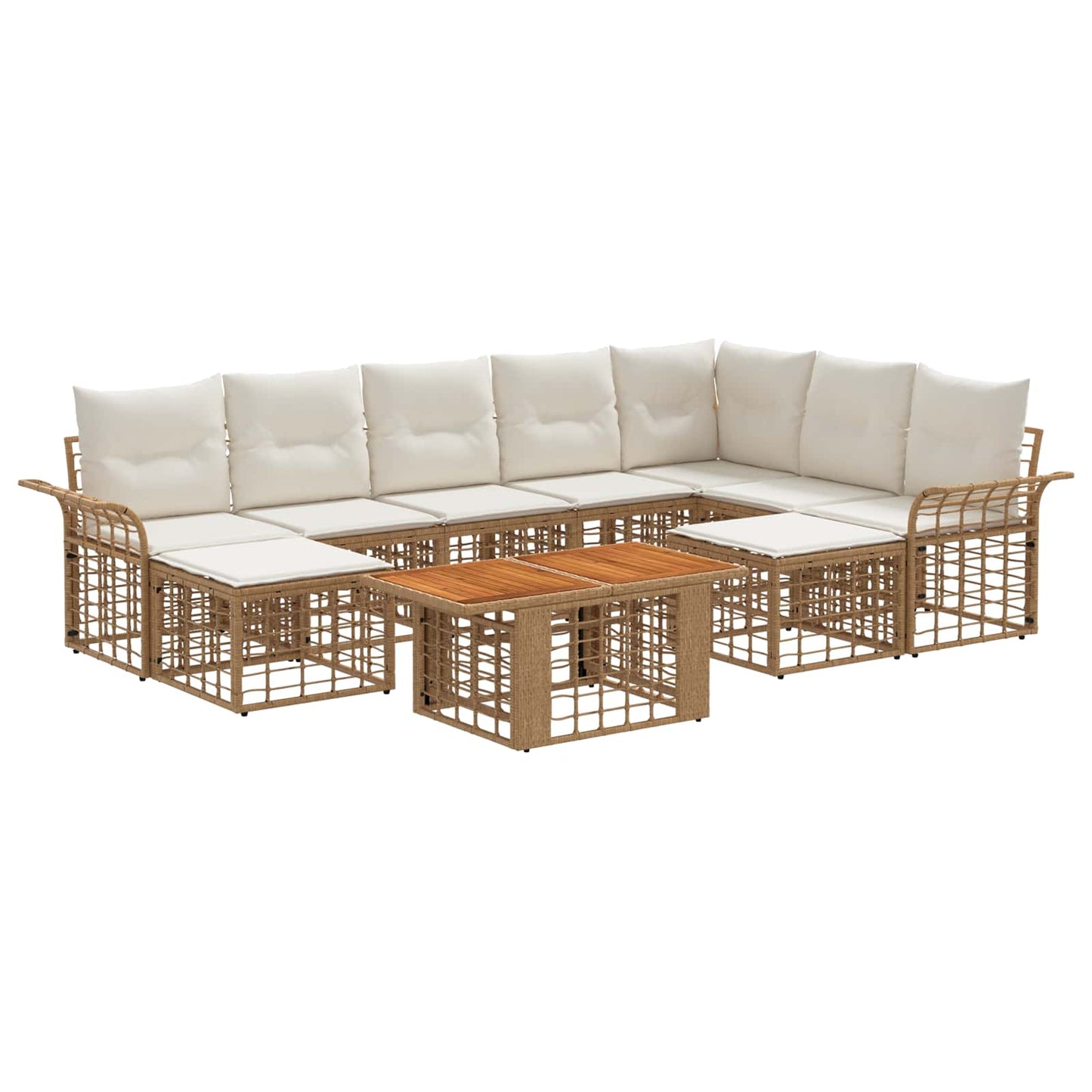 Gartensofa-set 10 stk. Natürlich und Cremweiß Poly-Rattan
