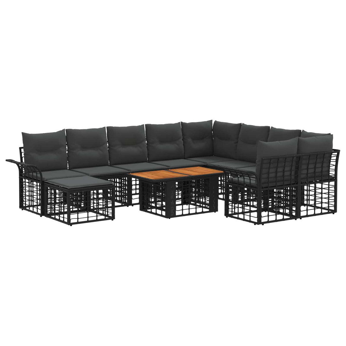 Gartensofa-set 11 stk. Schwarz und Dunkelgrau Poly-Rattan