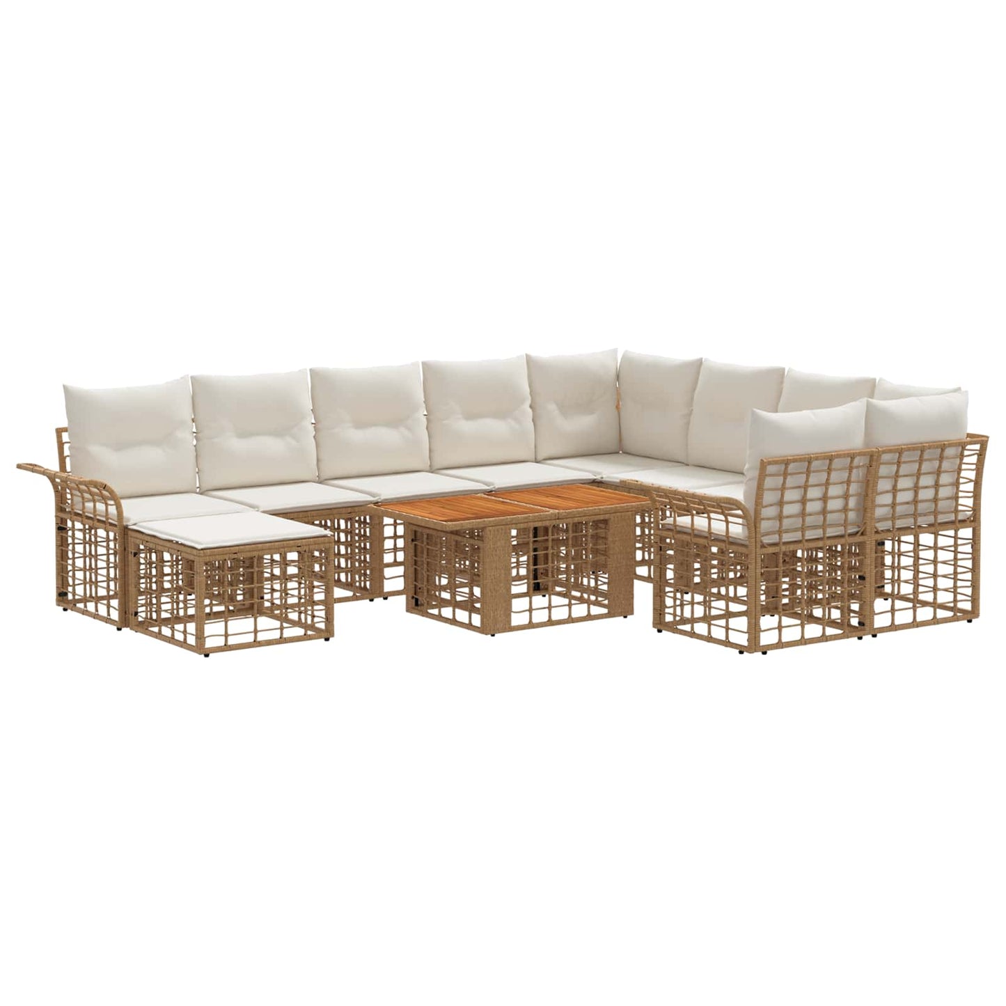Gartensofa-set 11 stk. Natürlich und Cremweiß Poly-Rattan