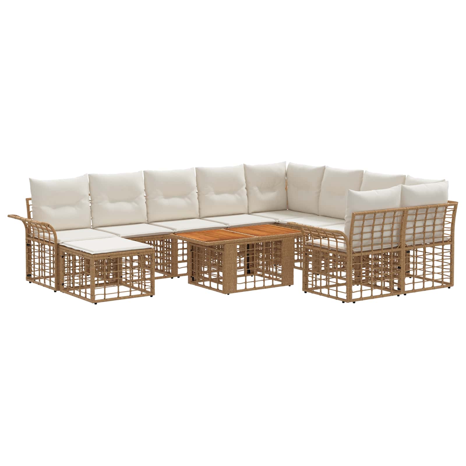 Gartensofa-set 11 stk. Natürlich und Cremweiß Poly-Rattan