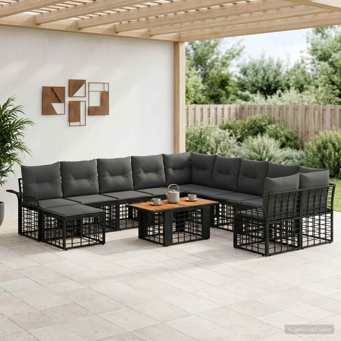 Gartensofa-set 12 stk. Schwarz und Dunkelgrau Poly-Rattan