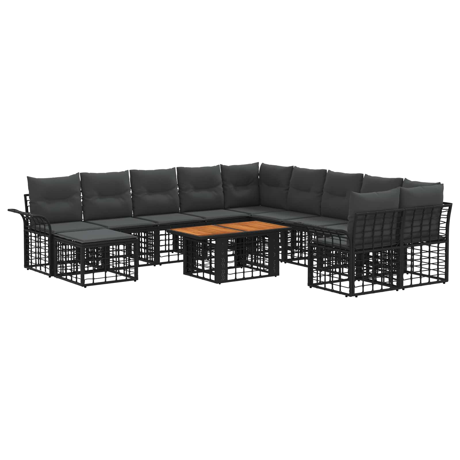 Gartensofa-set 12 stk. Schwarz und Dunkelgrau Poly-Rattan