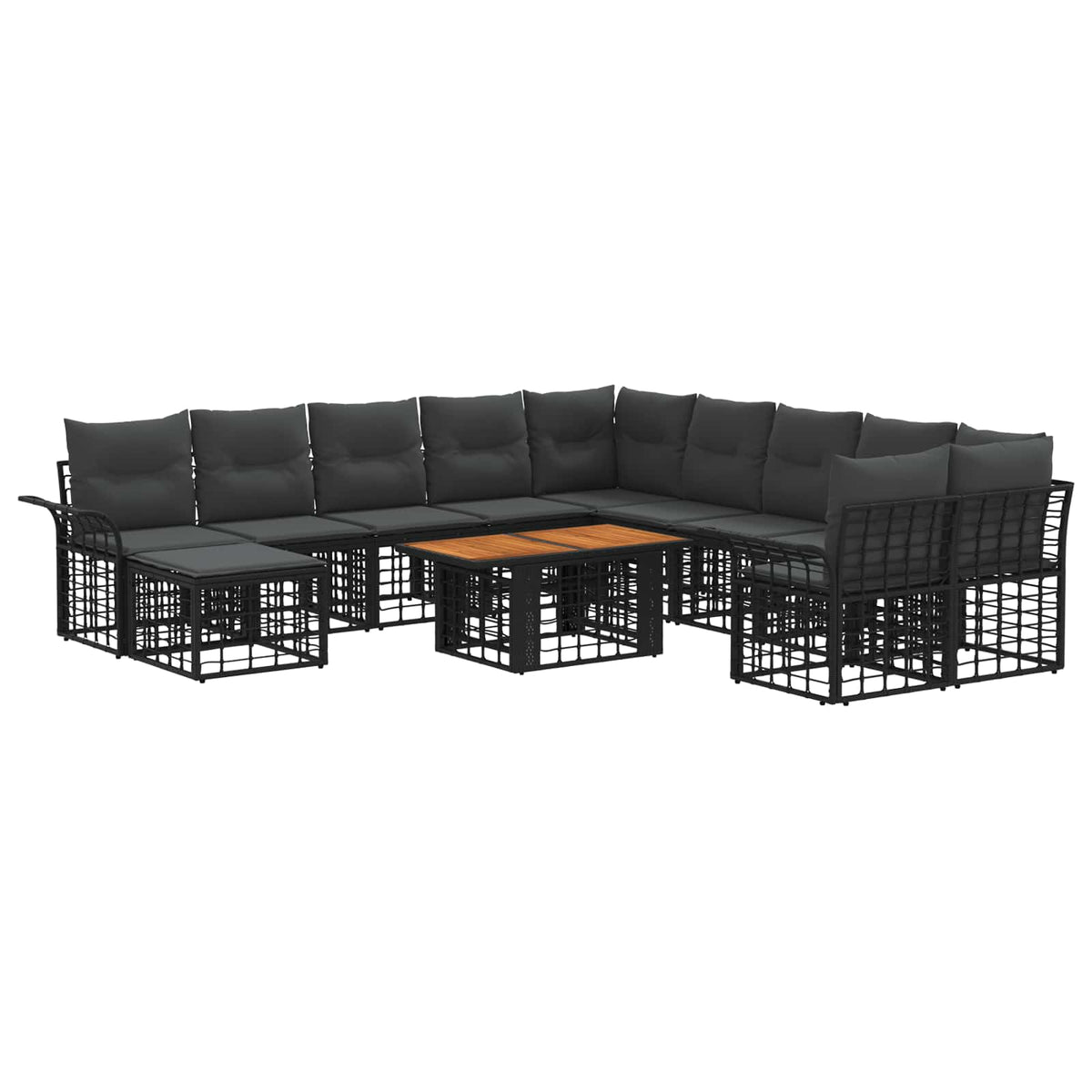 Gartensofa-set 12 stk. Schwarz und Dunkelgrau Poly-Rattan
