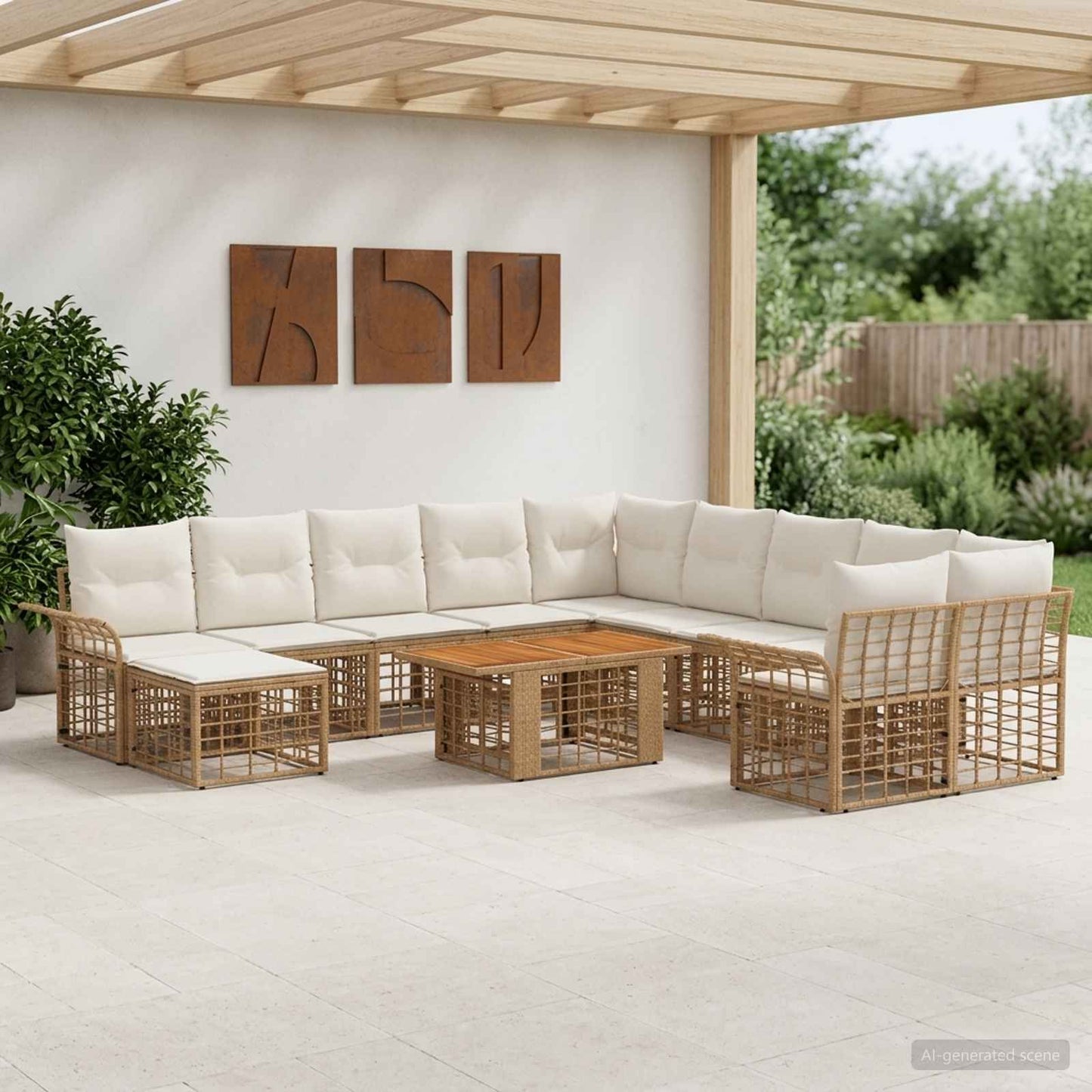 Gartensofa-set 12 stk. Natürlich und Cremweiß Poly-Rattan