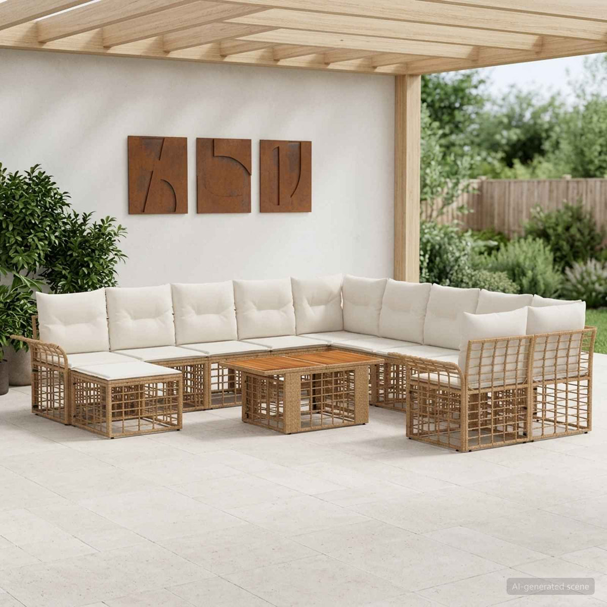 Gartensofa-set 12 stk. Natürlich und Cremweiß Poly-Rattan