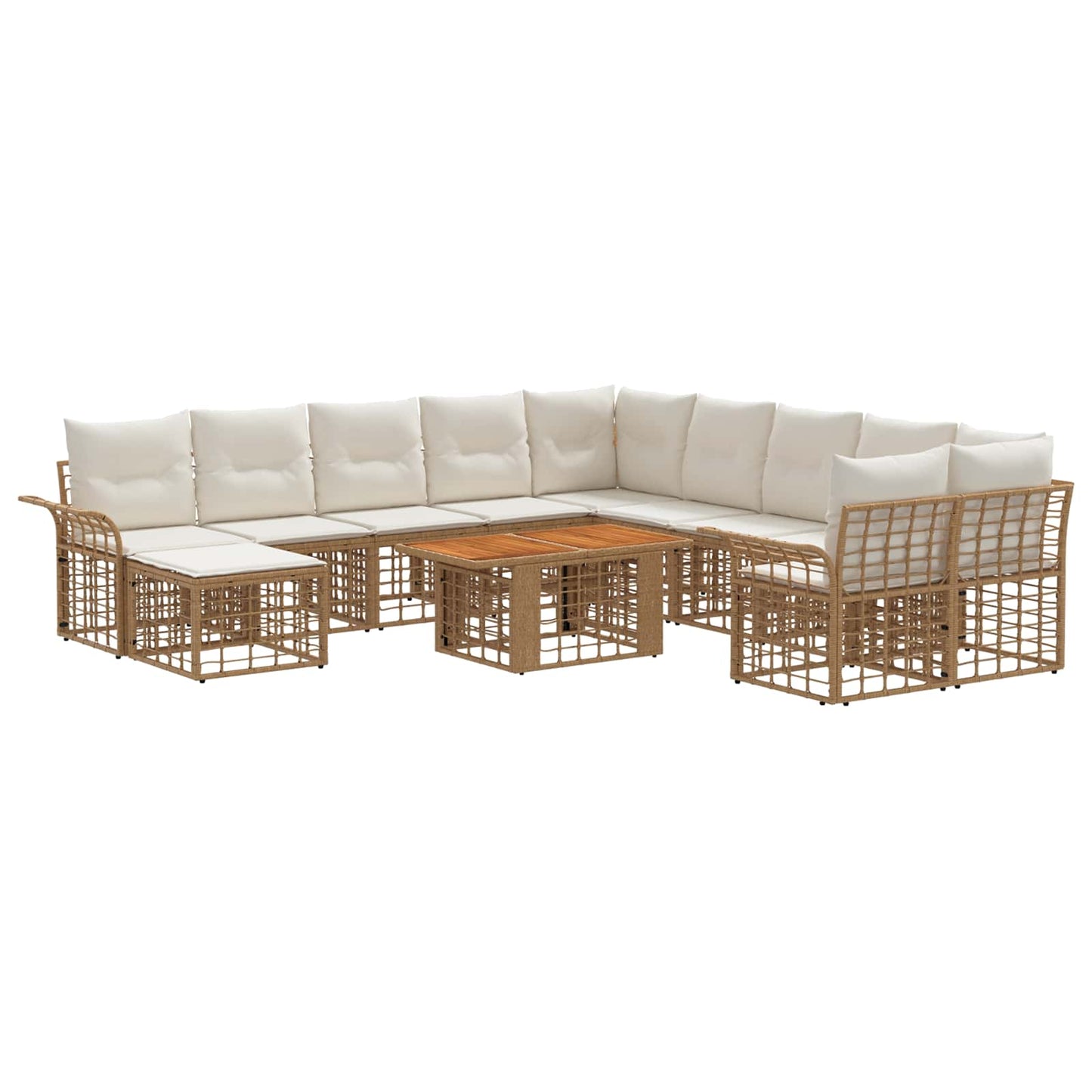Gartensofa-set 12 stk. Natürlich und Cremweiß Poly-Rattan
