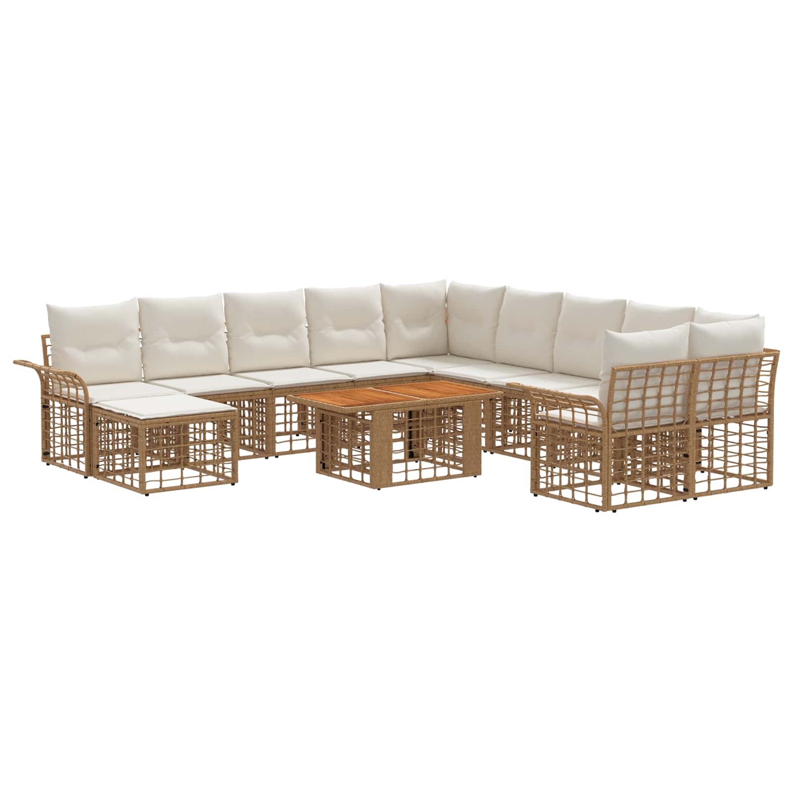 Gartensofa-set 12 stk. Natürlich und Cremweiß Poly-Rattan