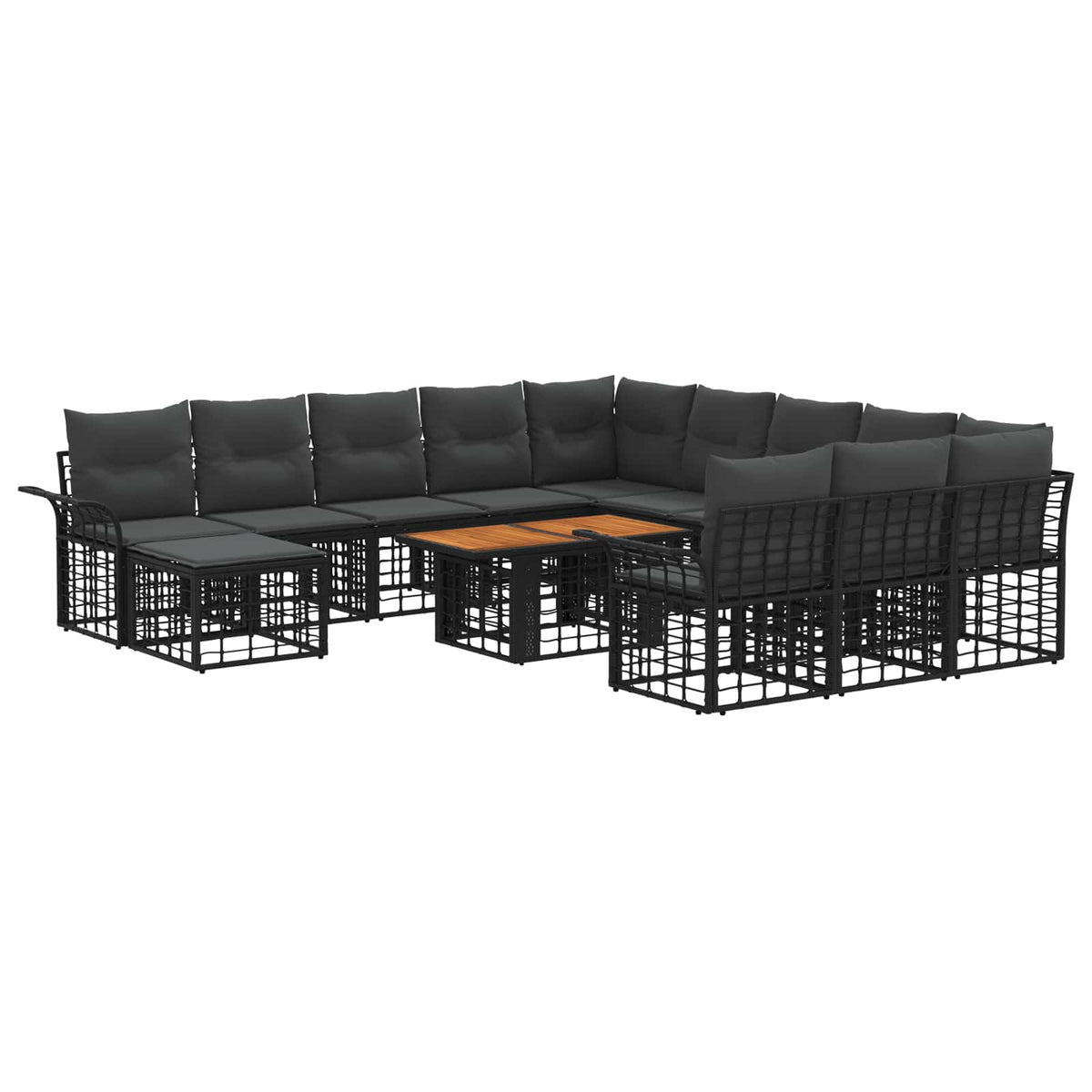 Gartensofa-set 13 stk. Schwarz und Dunkelgrau Poly-Rattan