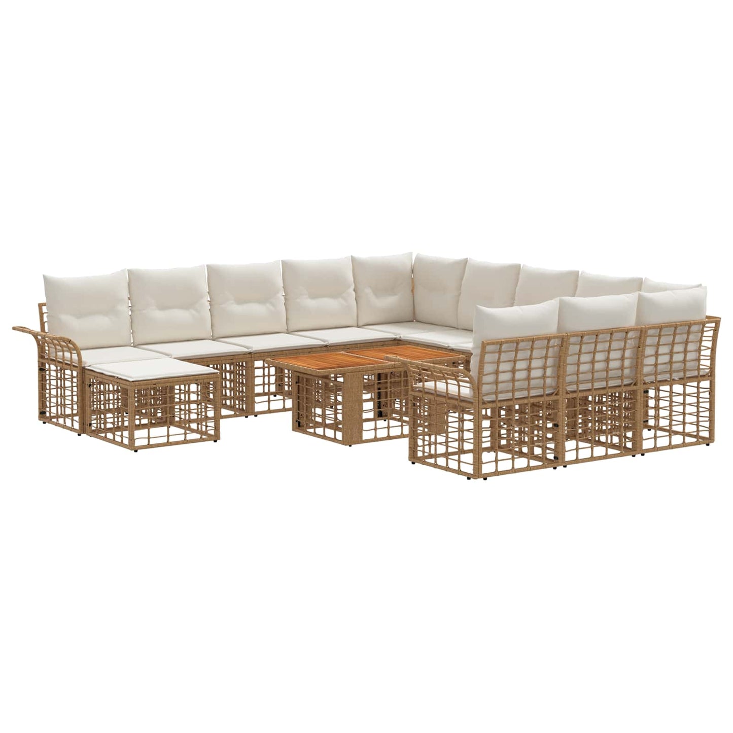 Gartensofa-set 13 stk. Natürlich und Cremweiß Poly-Rattan