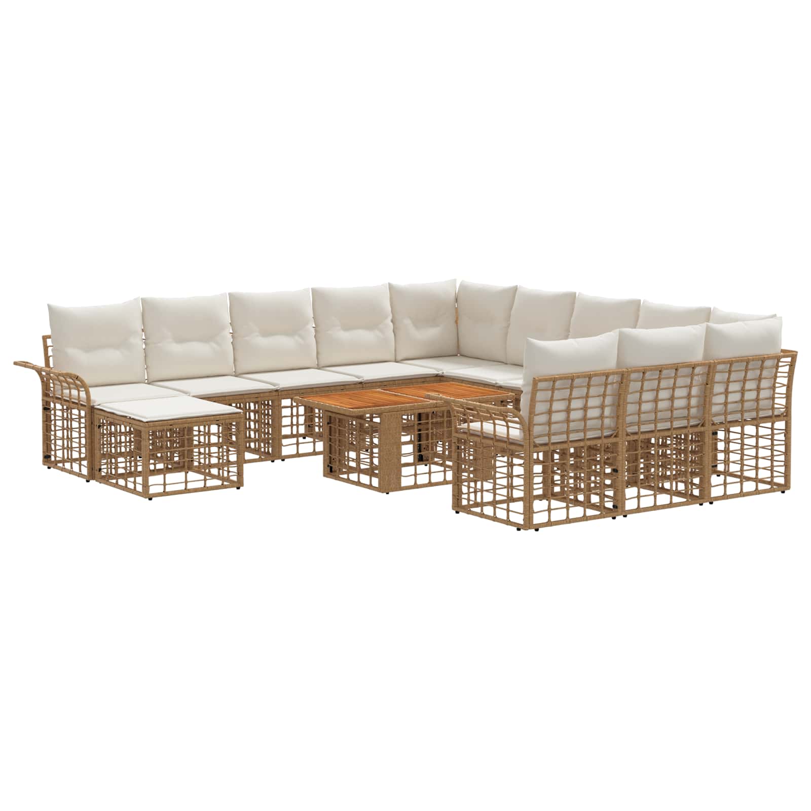 Gartensofa-set 13 stk. Natürlich und Cremweiß Poly-Rattan