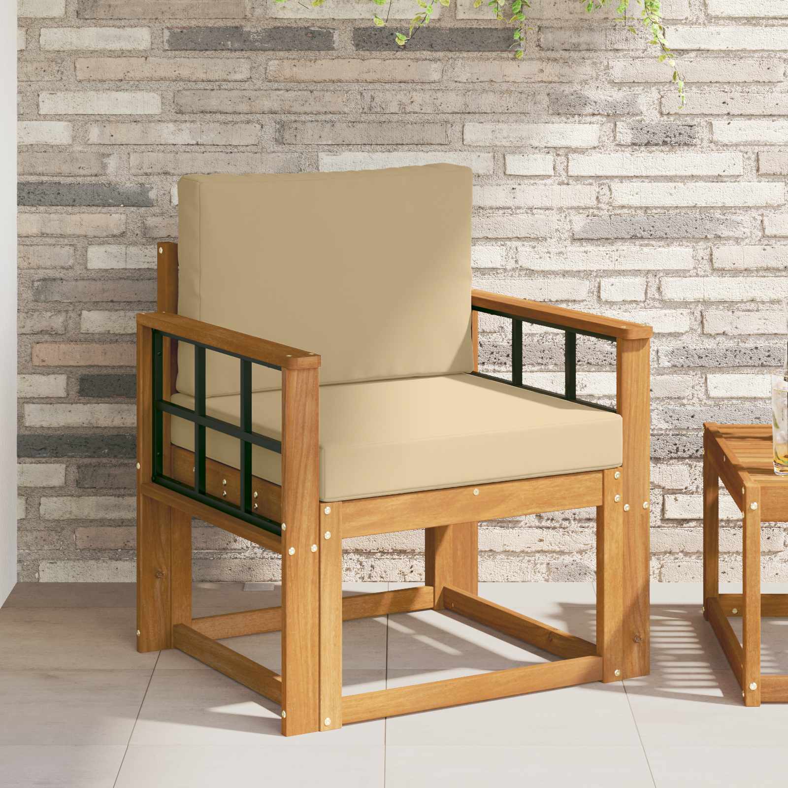 Outdoor-Sofa Massives Akazienholz und Polyester Natur