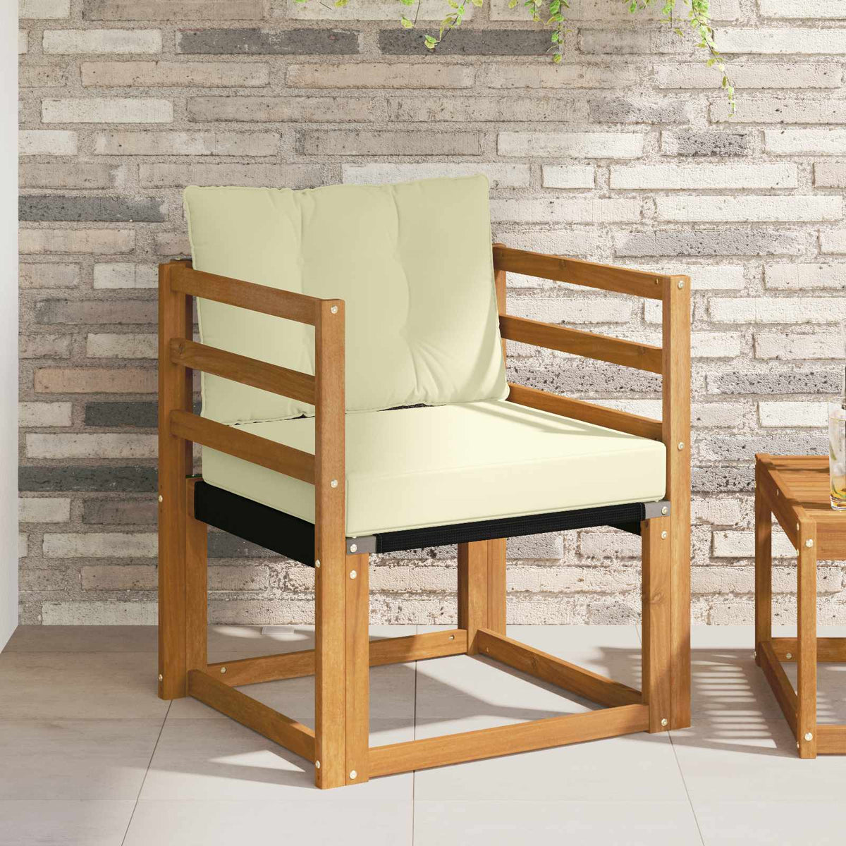 Outdoor-Sofa Massivholz Akazie Natur und Creme