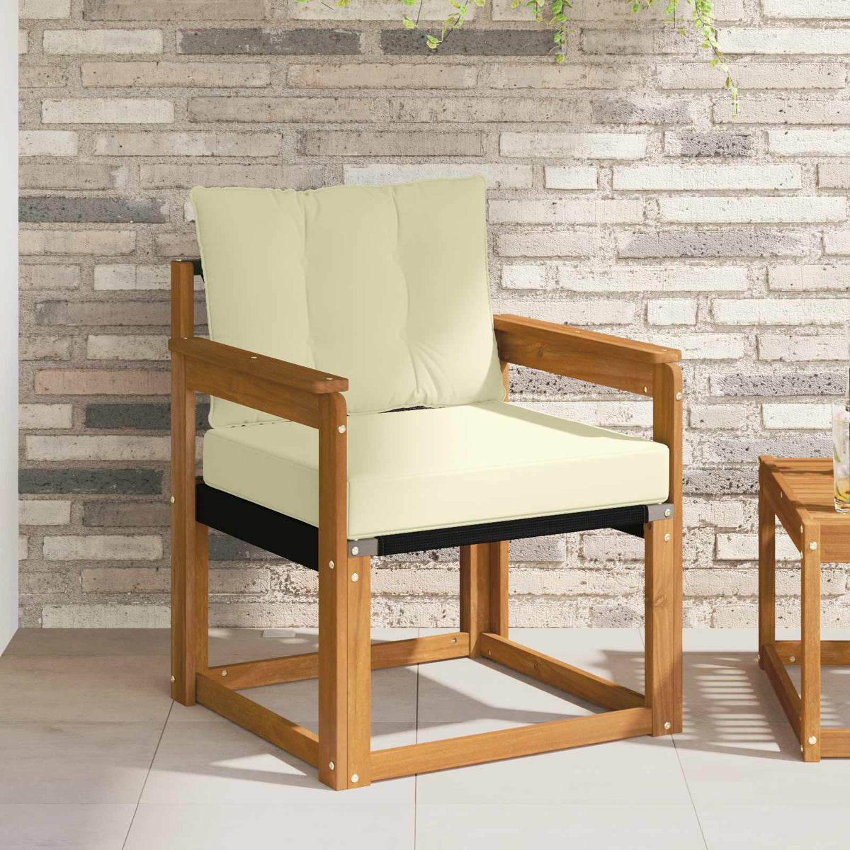 Outdoor-Sofa Massives Akazienholz und Textilene Natur und Creme
