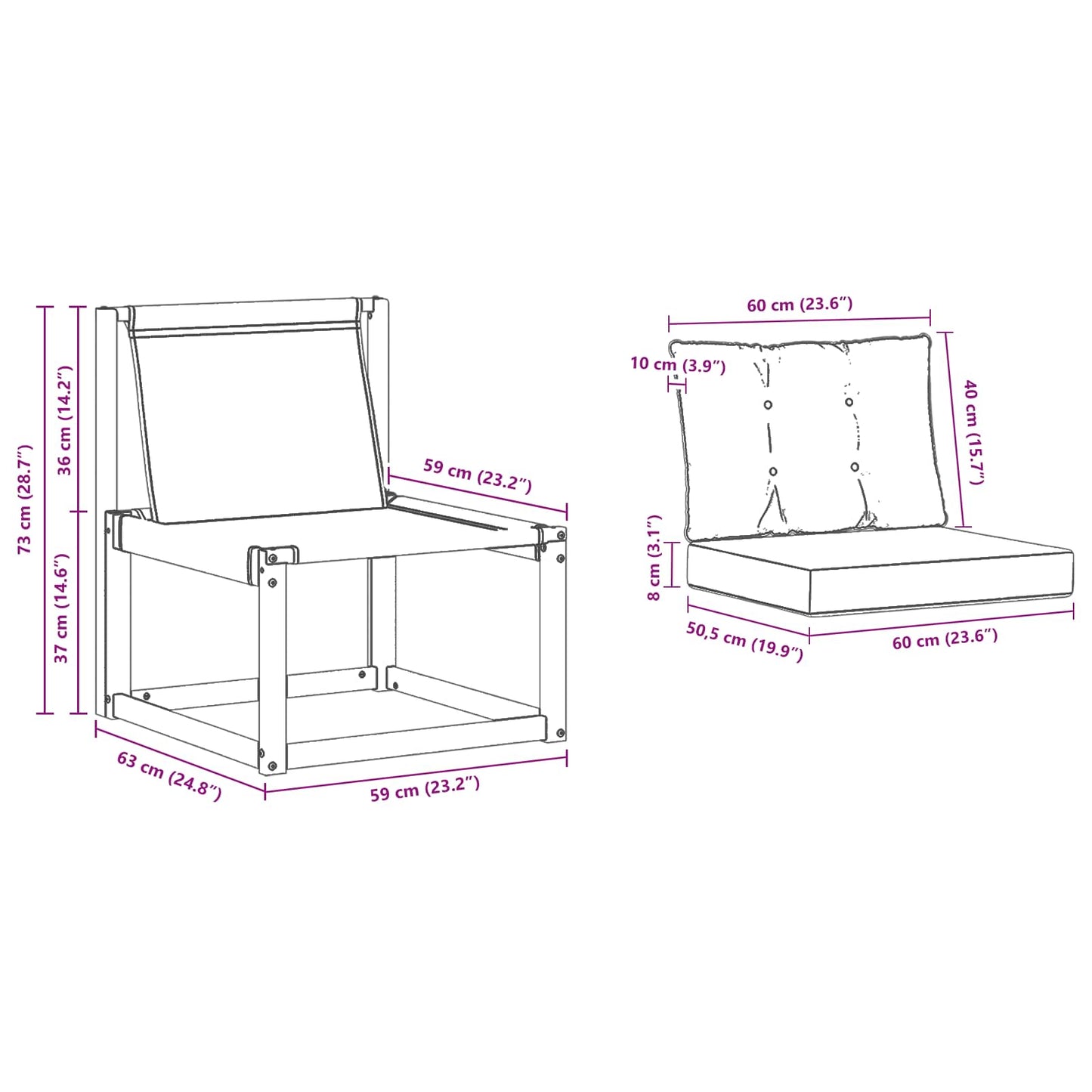 Outdoor-Sofa Massivholz Akazie Natürlich und Hellgrau