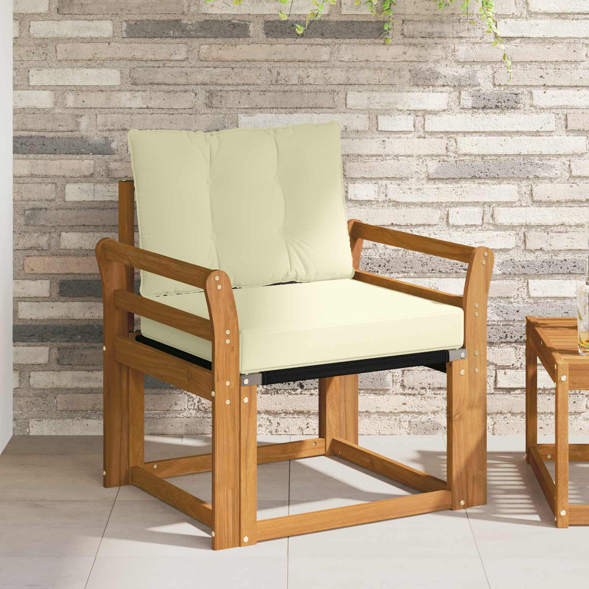 Outdoor-Sofa Massives Akazienholz und Textilene Natur und Creme