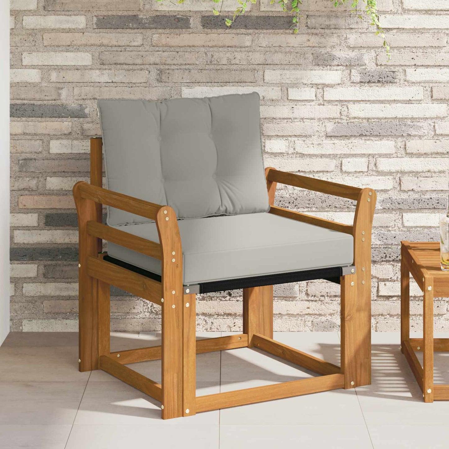 Outdoor-Sofa Massivholz Akazie Natürlich und Hellgrau