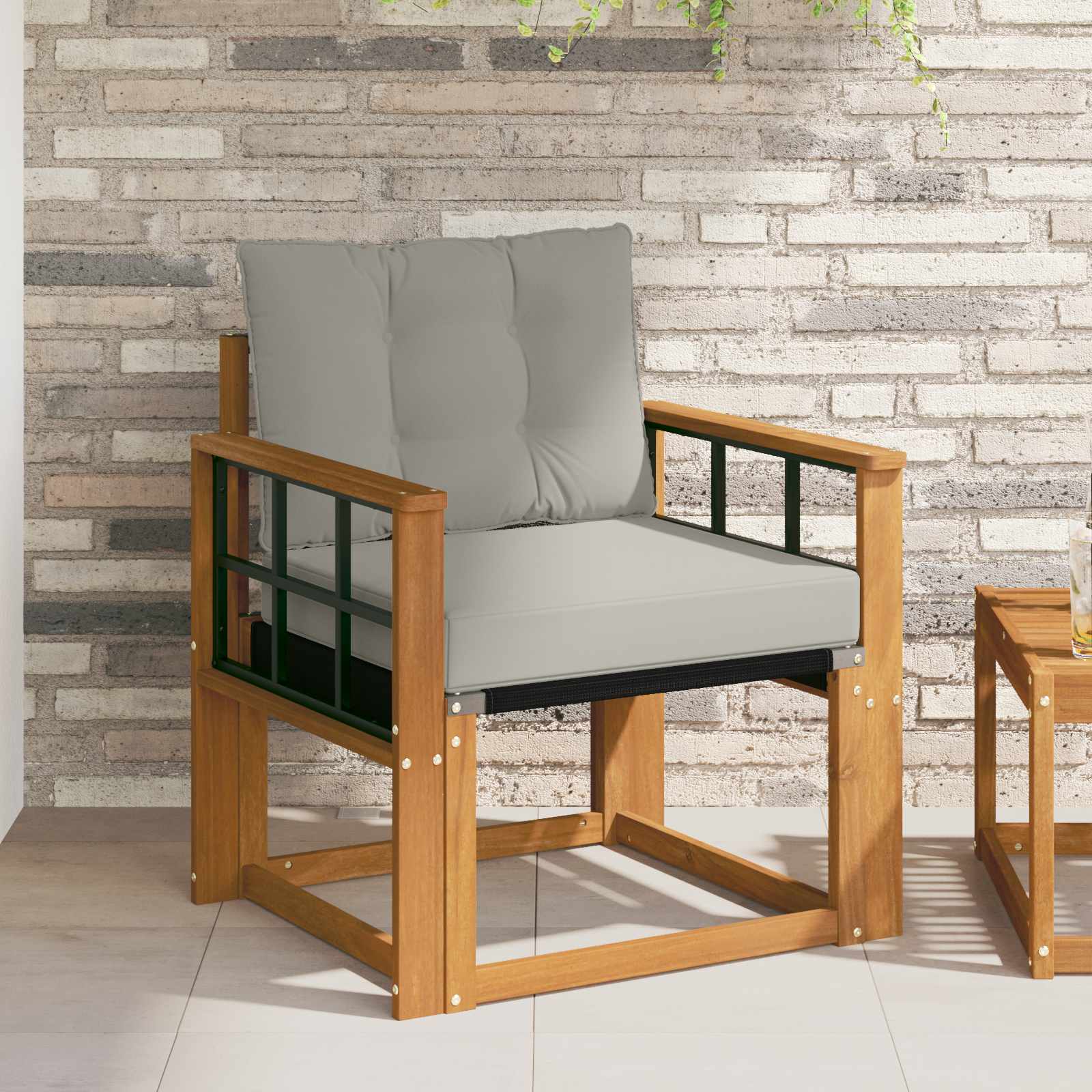 Outdoor-Sofa Massivholz Akazie Natürlich und Hellgrau