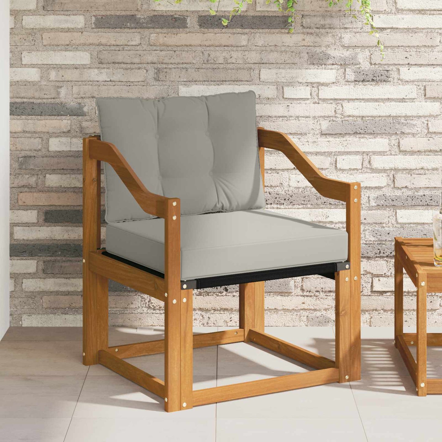 Outdoor-Sofa Massivholz Akazie Natürlich und Hellgrau