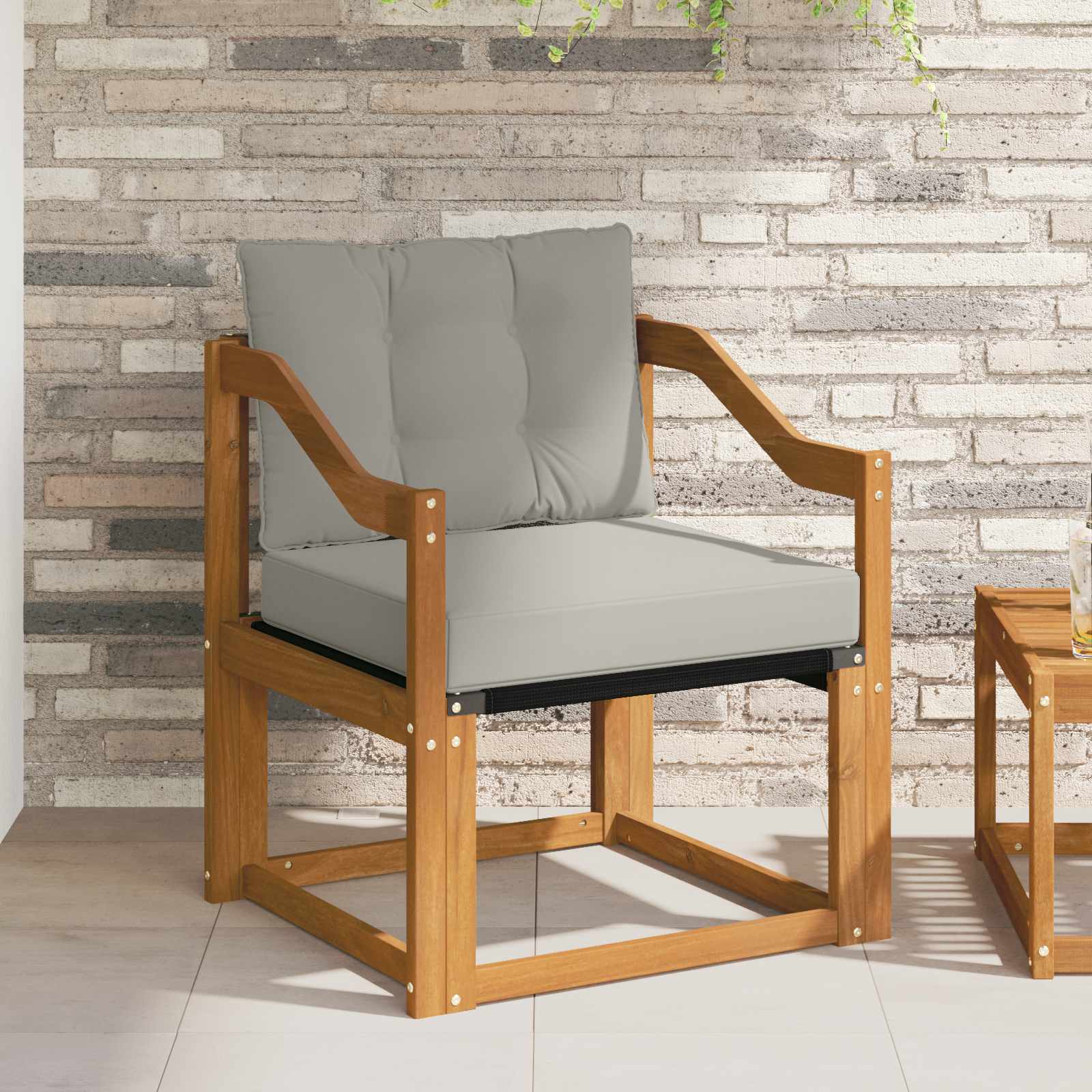 Outdoor-Sofa Massivholz Akazie Natürlich und Hellgrau