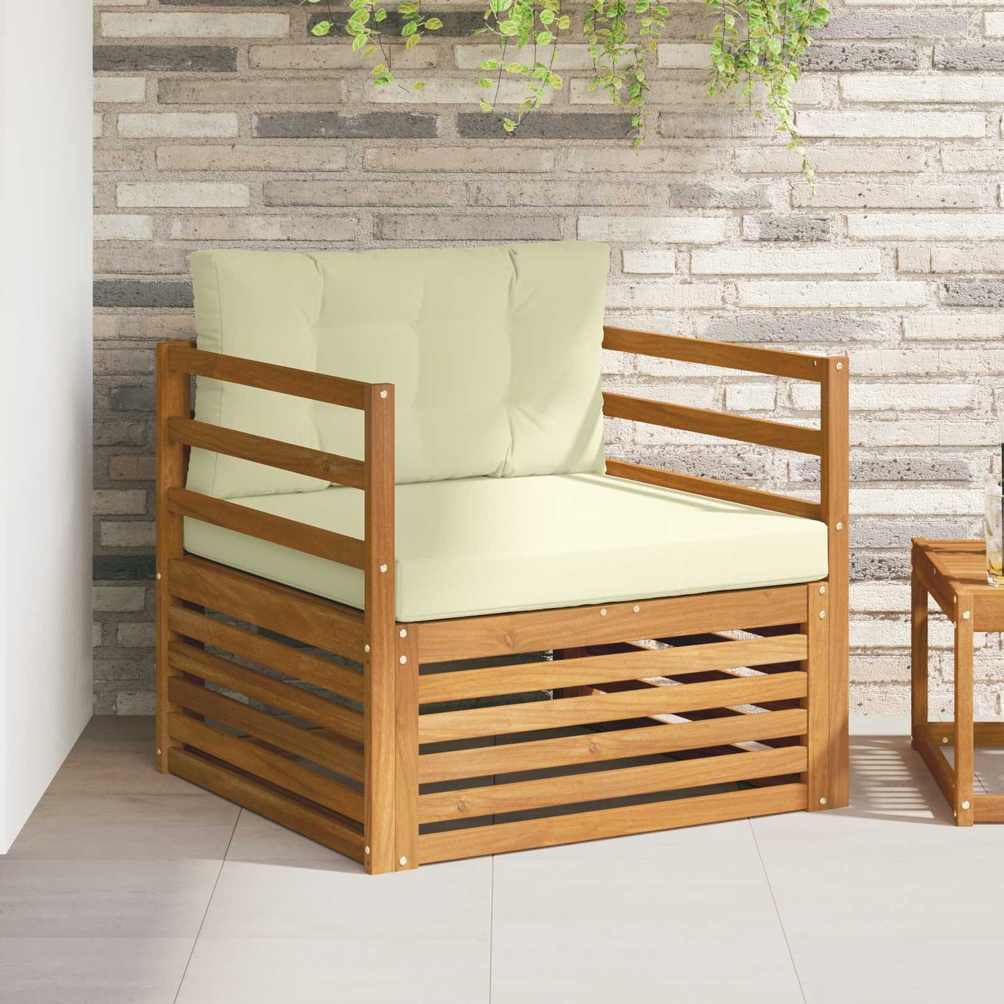 Outdoor-Sofa Massives Akazienholz und Polyester Natur und Creme