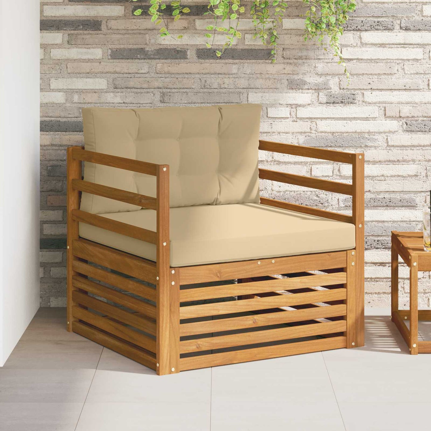 Outdoor-Sofa Massives Akazienholz und Polyester Natur und Beige