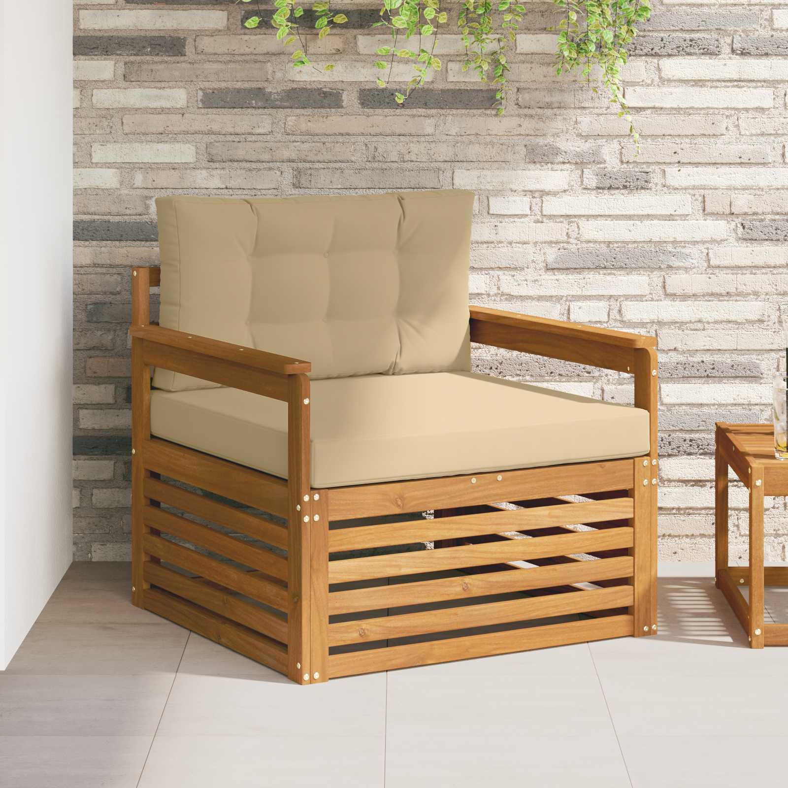 Outdoor-Sofa Massives Akazienholz und Polyester Natur und Beige