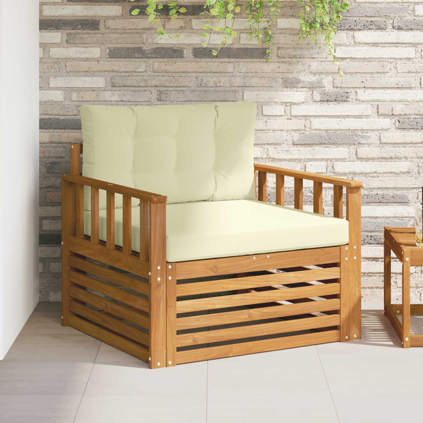 Outdoor-Sofa Massives Akazienholz und Polyester Natur und Creme