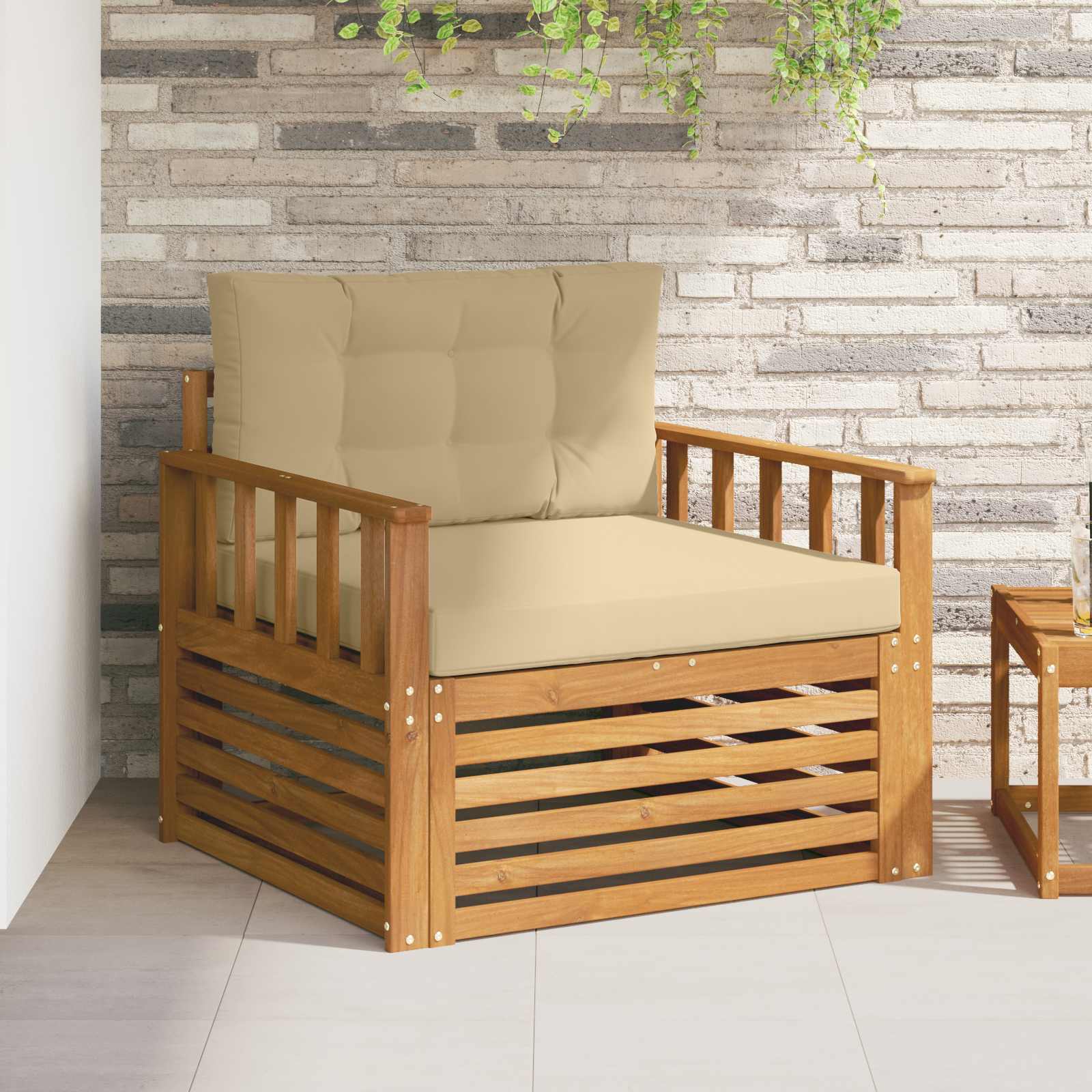 Outdoor-Sofa Massives Akazienholz und Polyester Natur und Beige