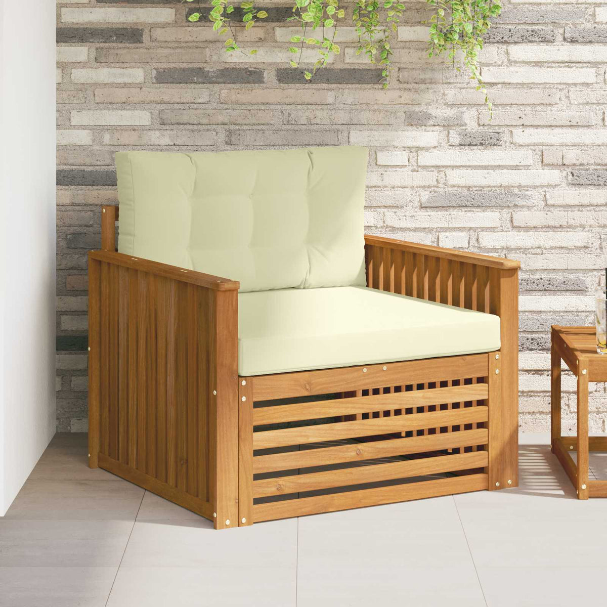 Outdoor-Sofa Massives Akazienholz und Polyester Natur und Creme