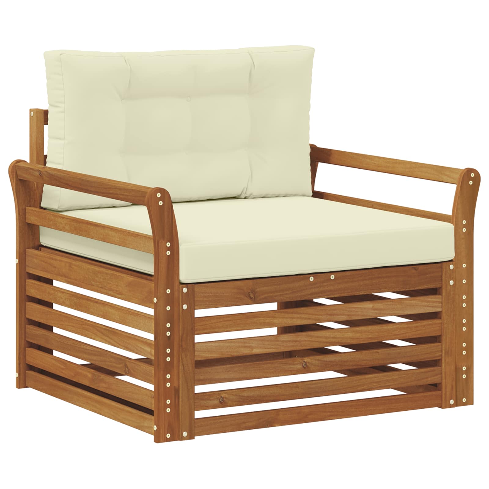 Outdoor-Sofa Massives Akazienholz und Polyester Natur und Creme