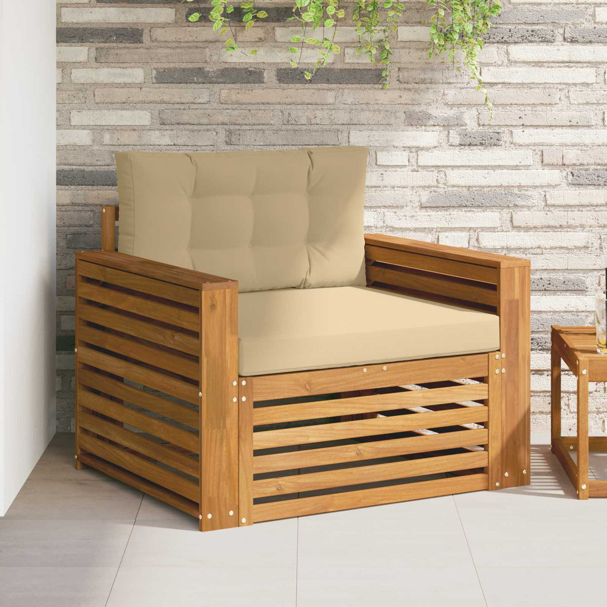 Outdoor-Sofa Massives Akazienholz und Polyester Natur und Beige