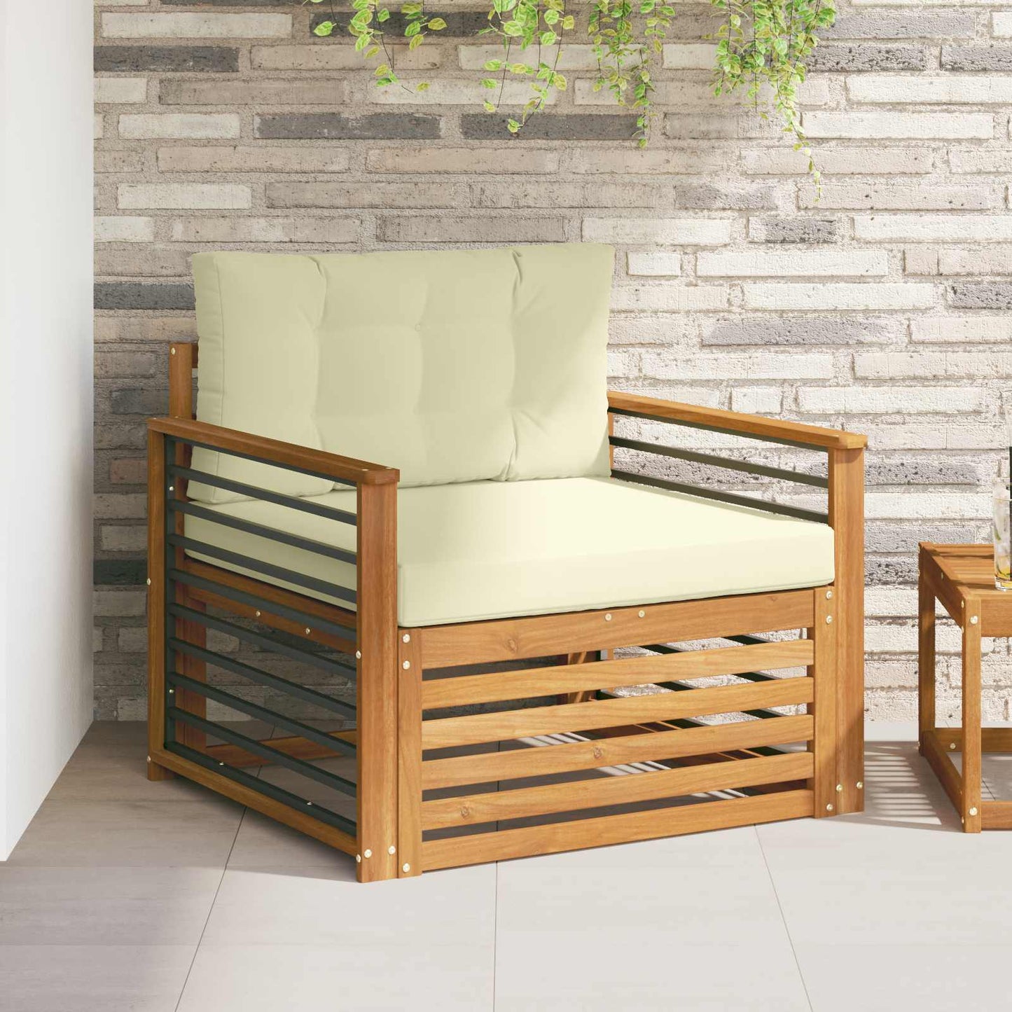 Outdoor-Sofa Massives Akazienholz und Polyester Natur und Creme