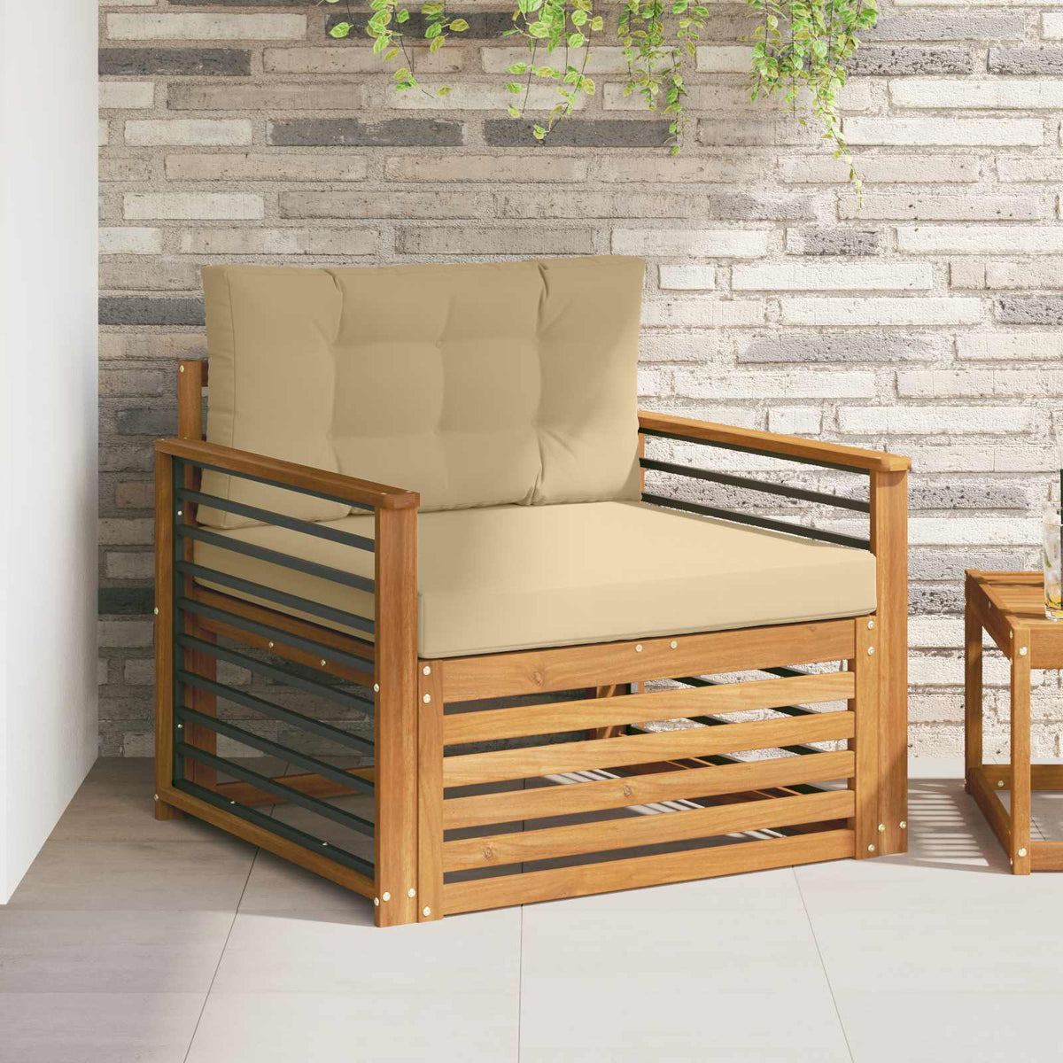 Outdoor-Sofa Massives Akazienholz und Polyester Natur und Beige