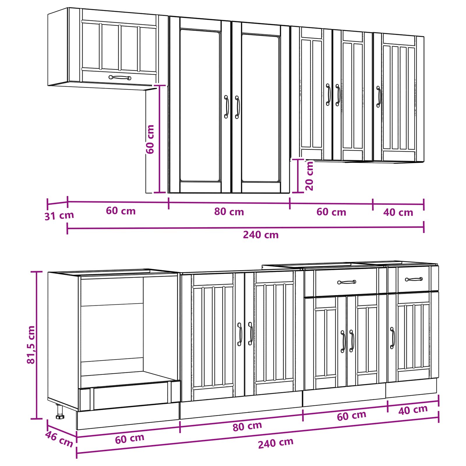 Kücheneinheit LUCCA 8 stk. Weiß Holzwerkstoff