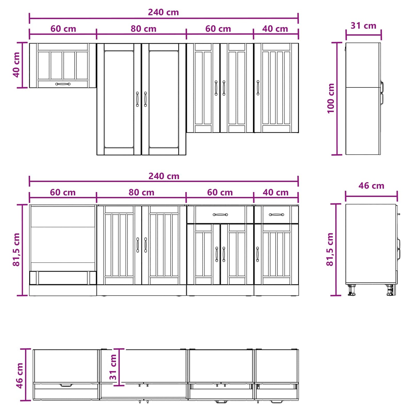 Kücheneinheit LUCCA 8 stk. Betongrau Holzwerkstoff