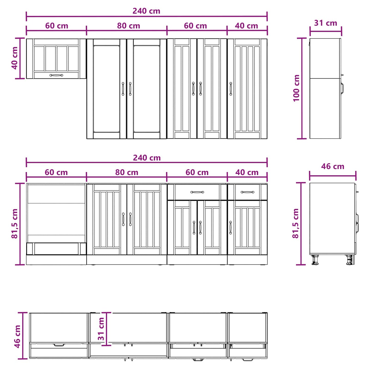Kücheneinheit LUCCA 8 stk. Weiß Holzwerkstoff