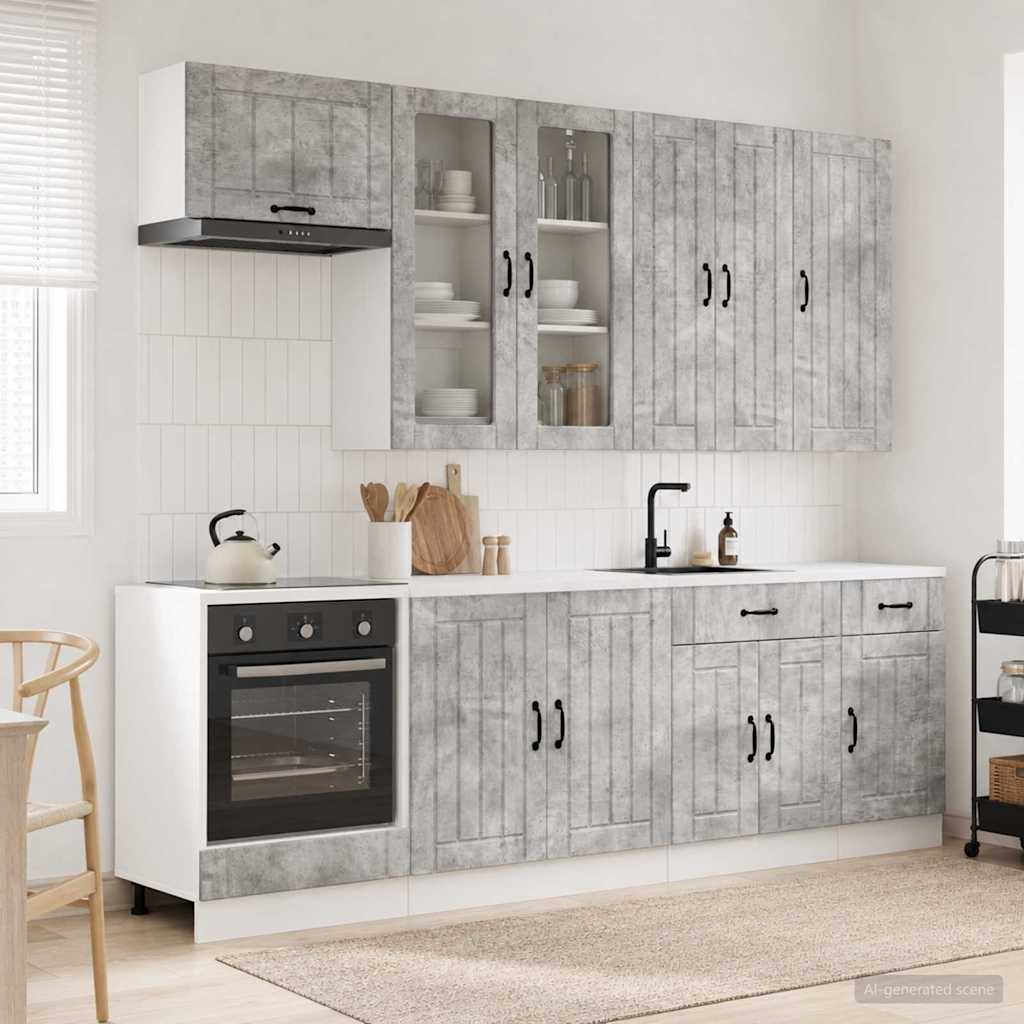 Kücheneinheit LUCCA 8 stk. Betongrau Holzwerkstoff