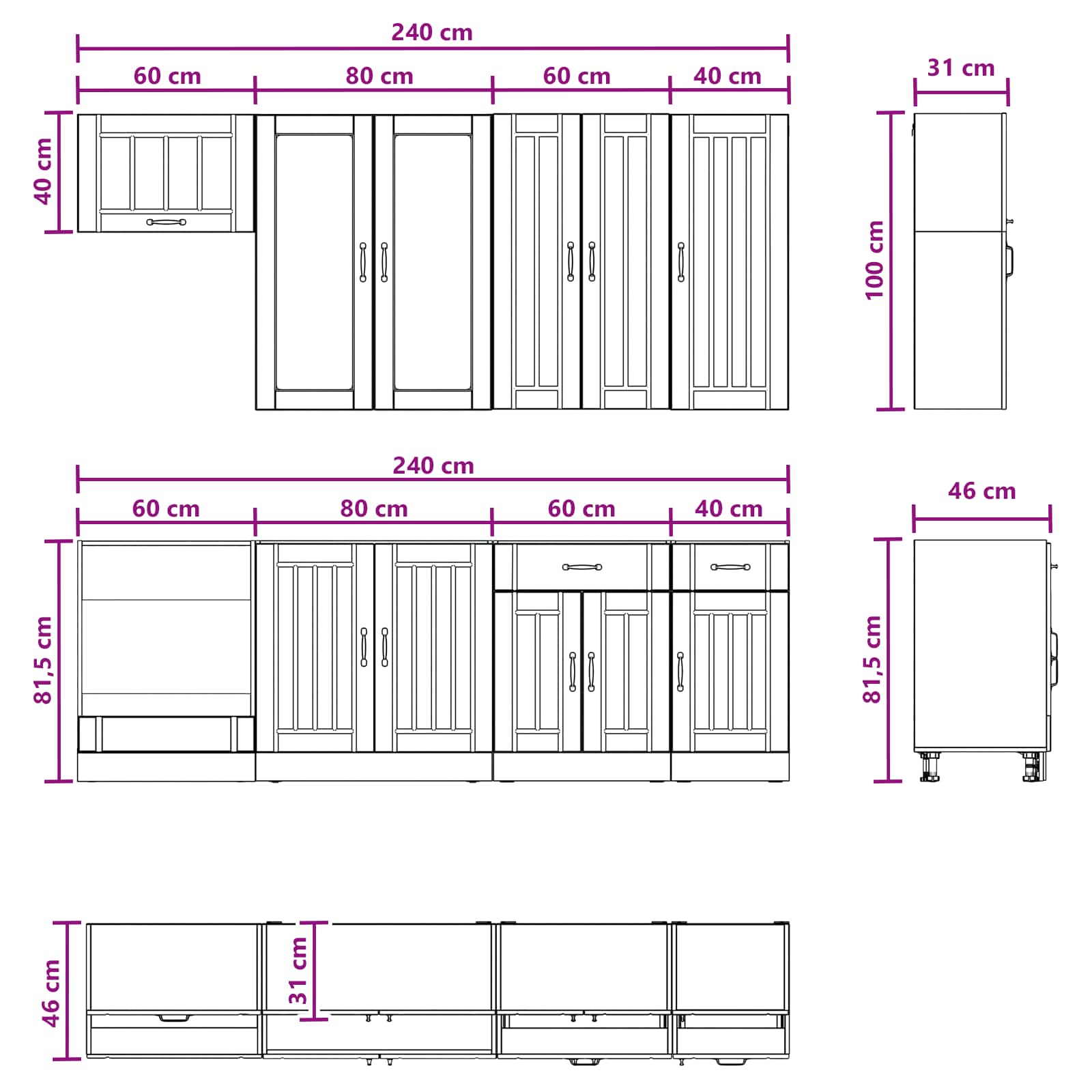 Kücheneinheit LUCCA 8 stk. Betongrau Holzwerkstoff